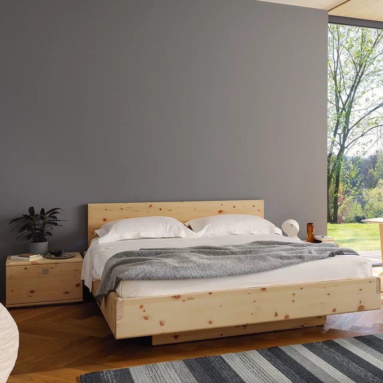 nox bedside table in swiss pine with the elegant nox bed