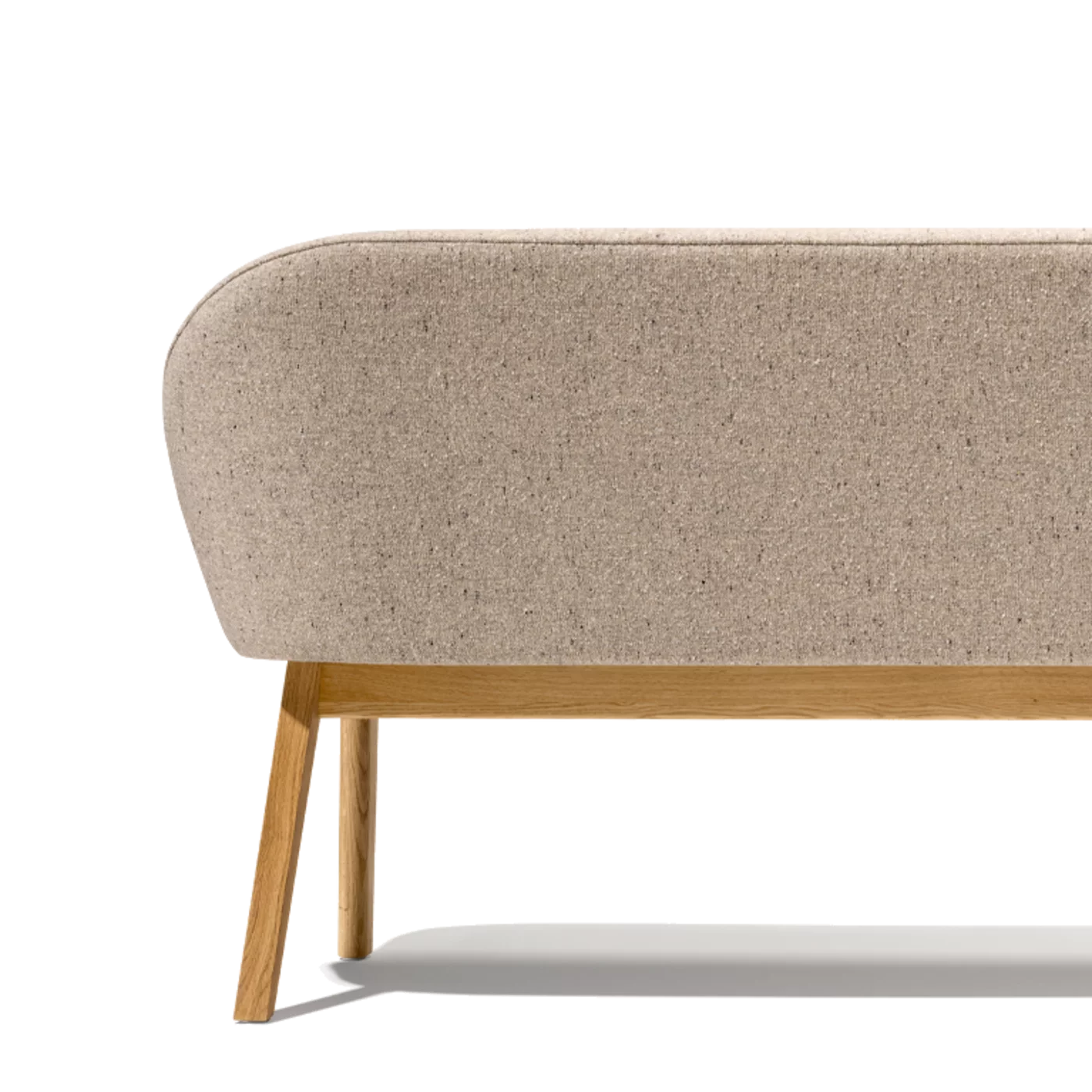 flor dining chair in fabric with swivel base in alder white oil, back view