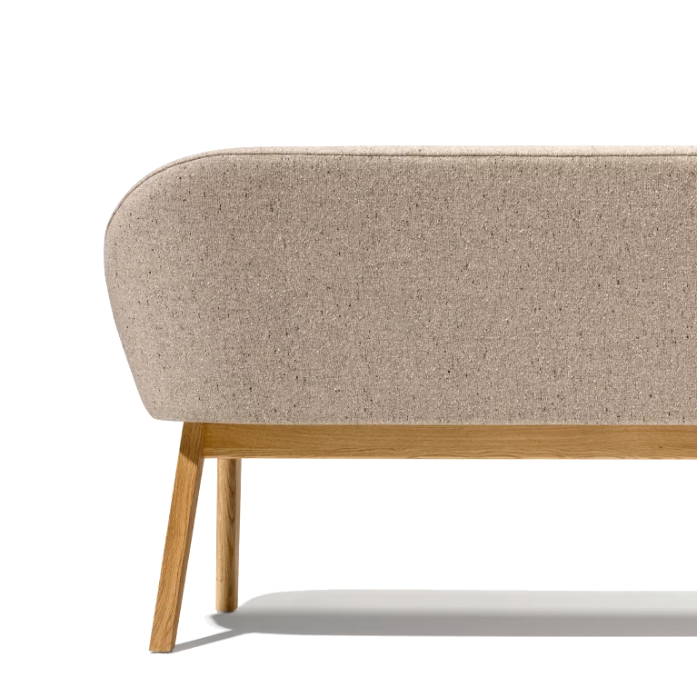 flor dining chair in fabric with swivel base in alder white oil, back view