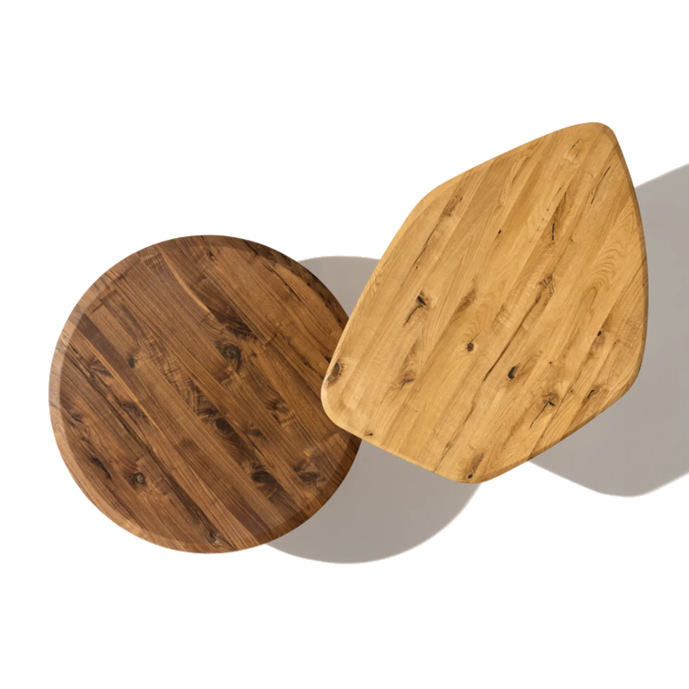 ur coffee table in various shapes made of oak and walnut in wild assortment