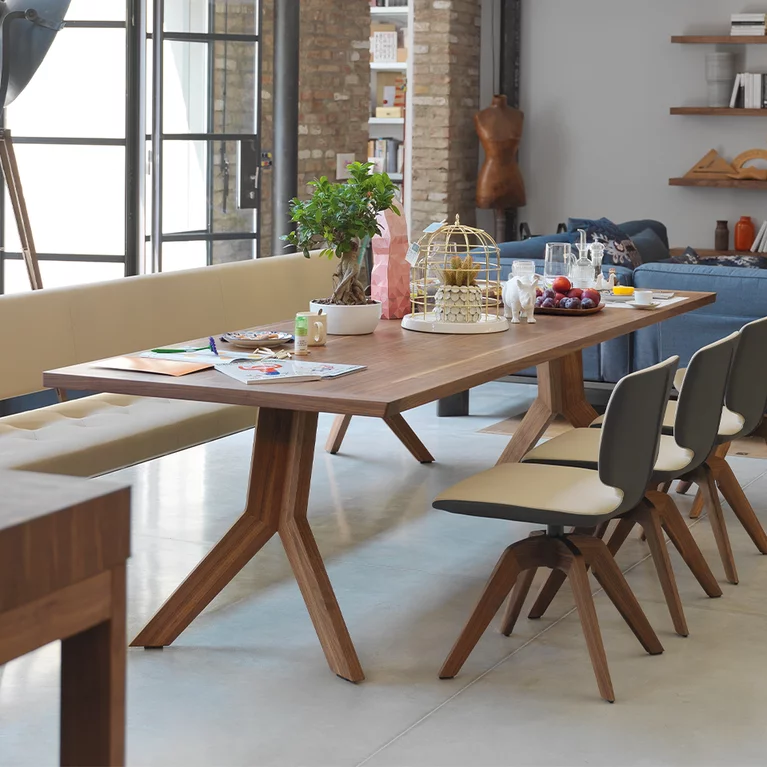upholstered dining chairs aye swivel base in walnut with leather seat shell and yps dining table