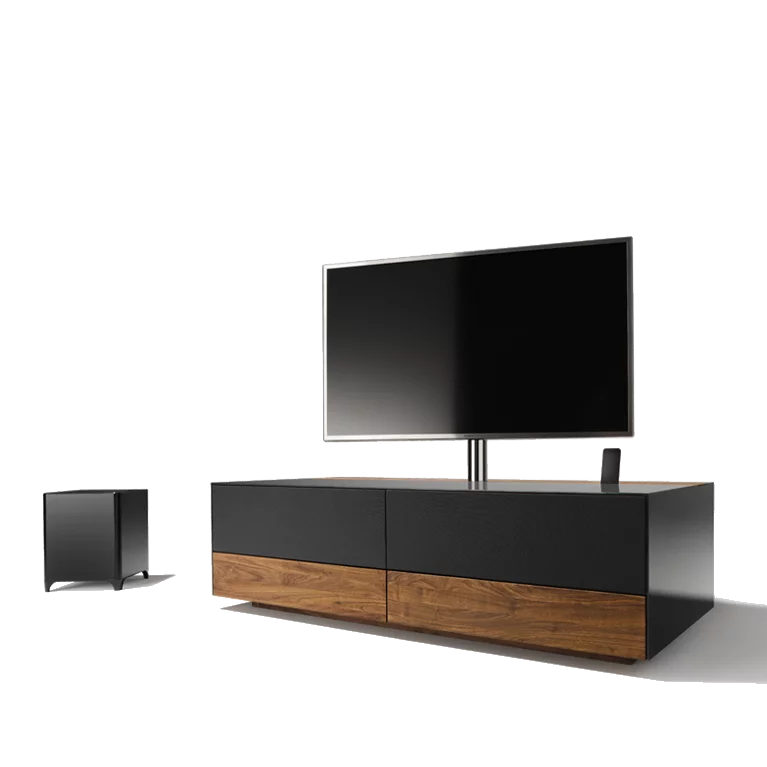 Home Entertainment Massivholz Nussbaum mit Stoffklappe und Holzlade