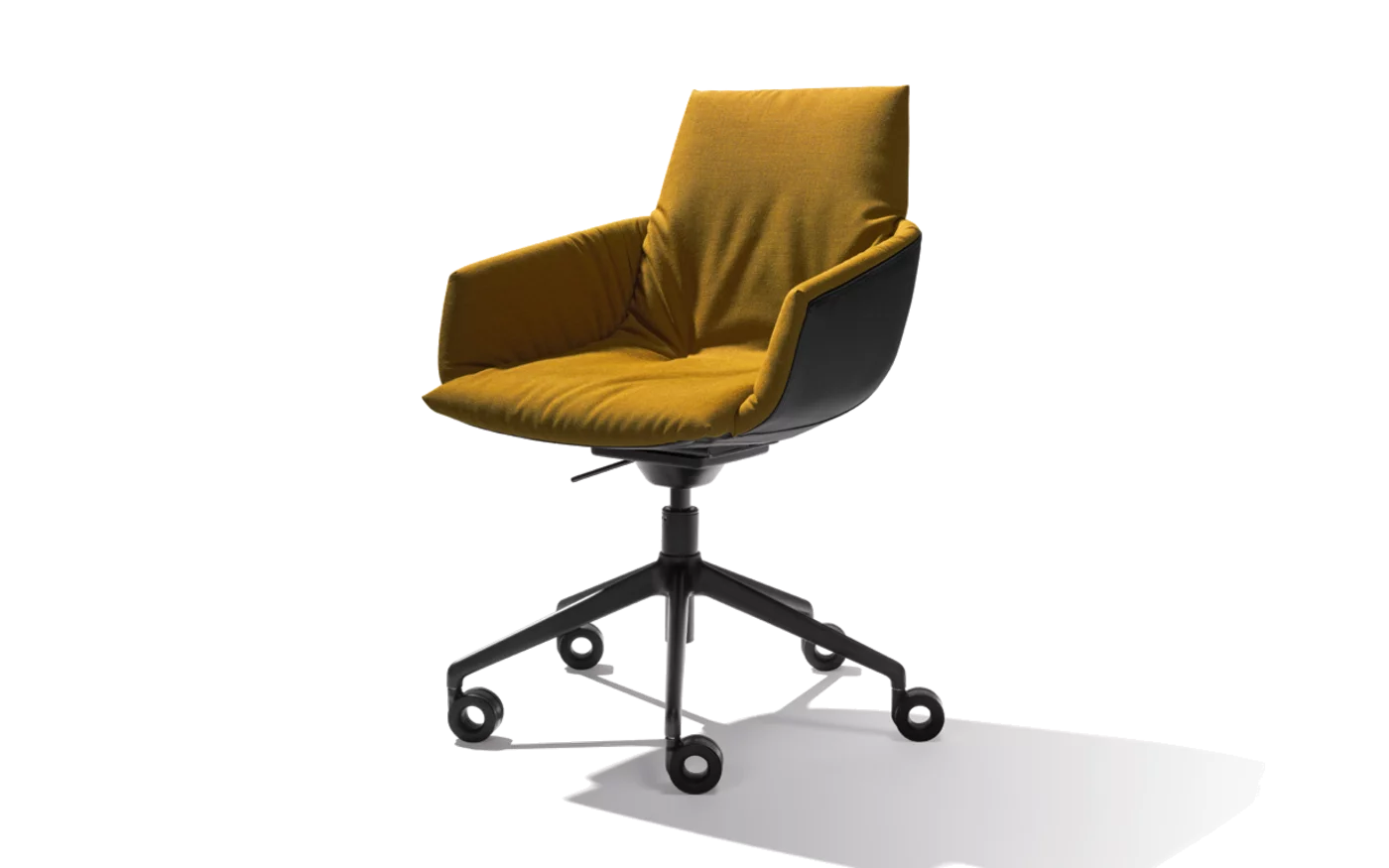 lui léger office swivel chair with fabric and leather upholstery on a black swivel base with castors