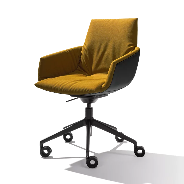 lui léger office swivel chair with fabric and leather upholstery on a black swivel base with castors