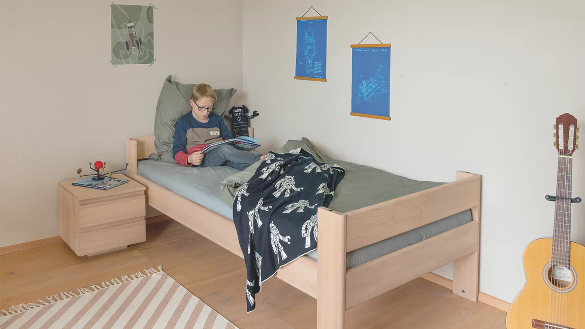 children's single bed made of solid wood with bedside cabinet children's single bed made of solid wood alder white oil with rounded corners + edges and bedside cabinet