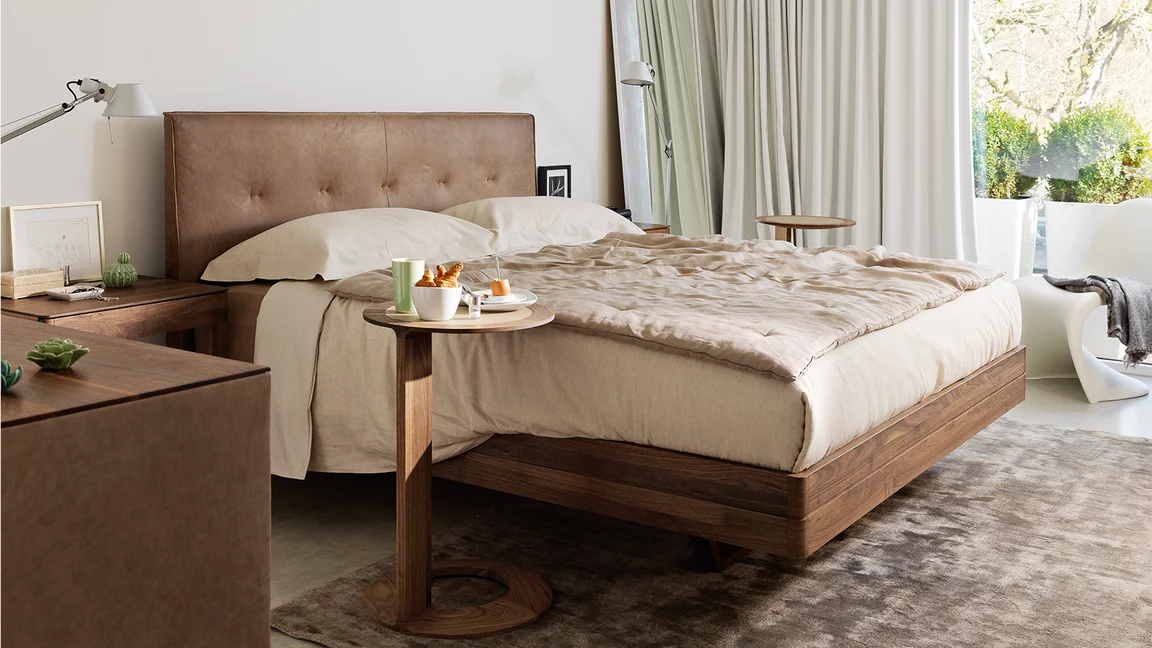 float free standing bedside cabinet in oak with large drawer together with the comfortable float bed