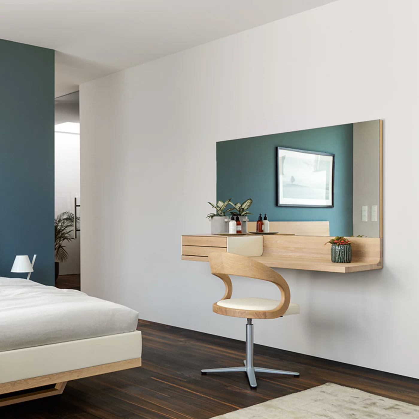 modern riletto make up console in oak white oil the girado chair with base frame