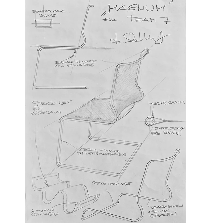 sketches of the magnum cantilever chair by designer Martin Ballendat