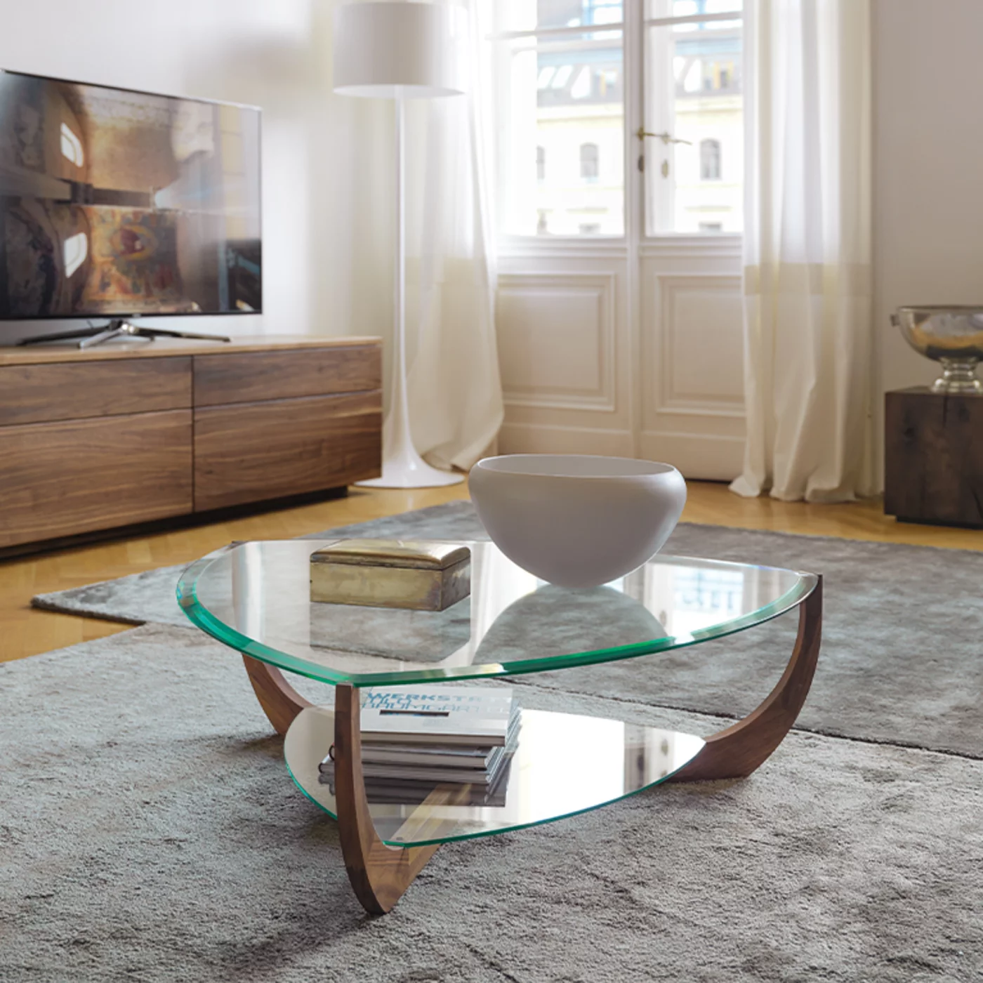 modern juwel coffee table in solid oak white oil with storage space