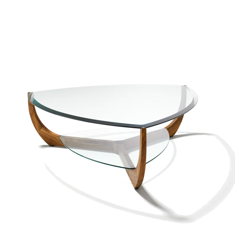 living room table juwel made of real wood walnut with storage space and glass top