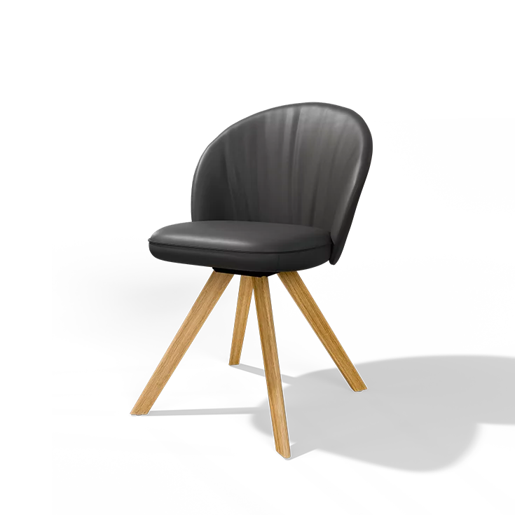 comfortable upholstered chair flor in leather with swivel base in oak