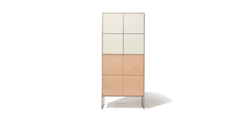 cubus pure Highboard in Erle Weißöl mit Farbglastüren auf Metallrahmengestell in erdbraun matt