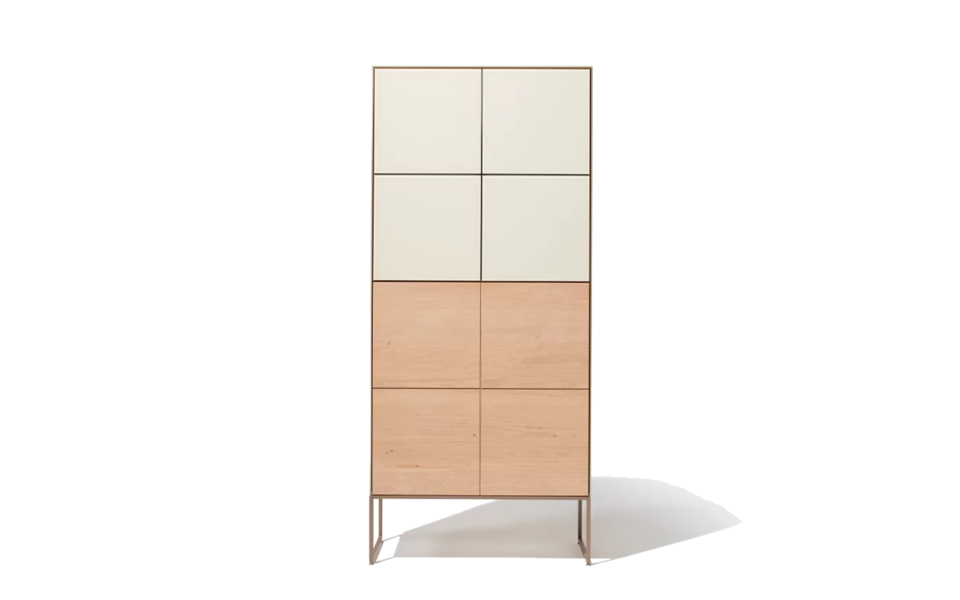 cubus pure Highboard in Erle Weißöl mit Farbglastüren auf Metallrahmengestell in erdbraun matt