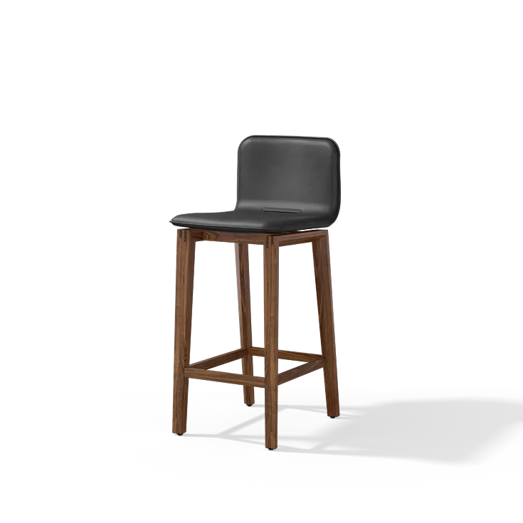 ark bar stool with backrest and wooden legs in solid walnut