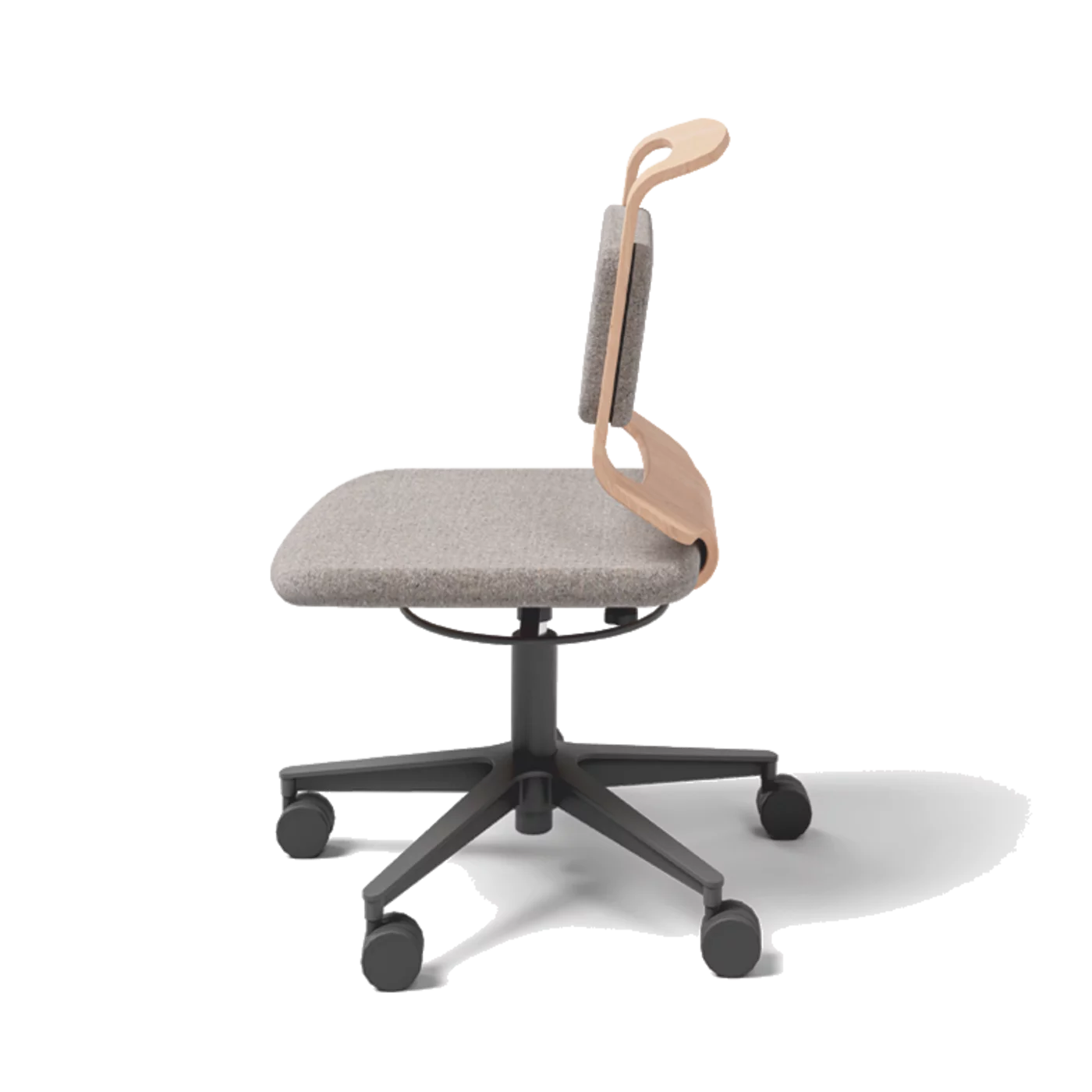 ergonomic children's desk chair fabric made of wood, side view ergonomic kids desk chair upholstered in beech white oil, side view