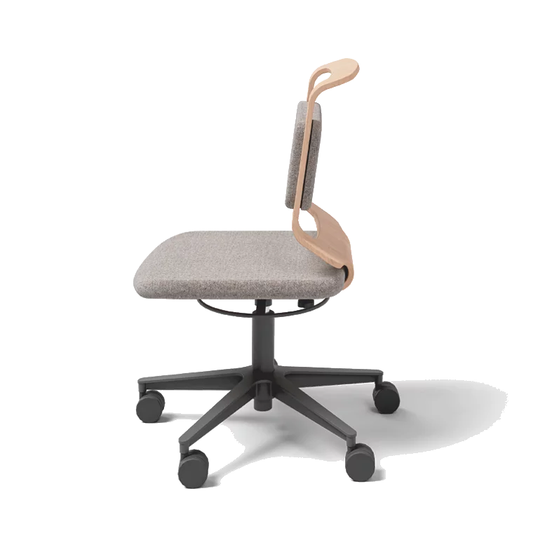 ergonomic children's desk chair fabric made of wood, side view ergonomic kids desk chair upholstered in beech white oil, side view