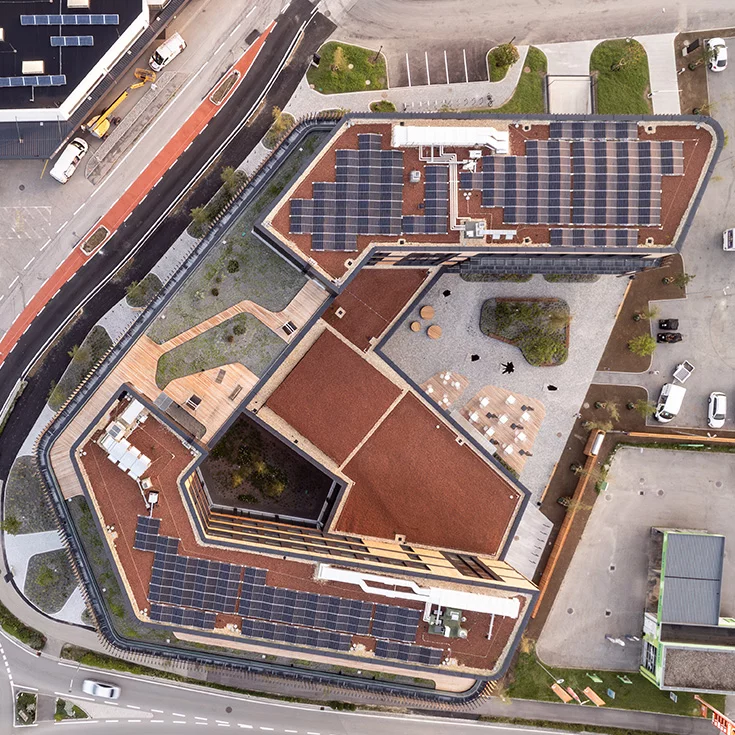 Top view of TEAM 7 World with roof terrace and inner courtyard