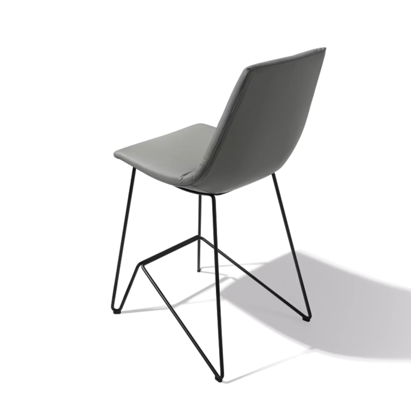 modern lui bar stool with leather backrest and matt black frame, back view