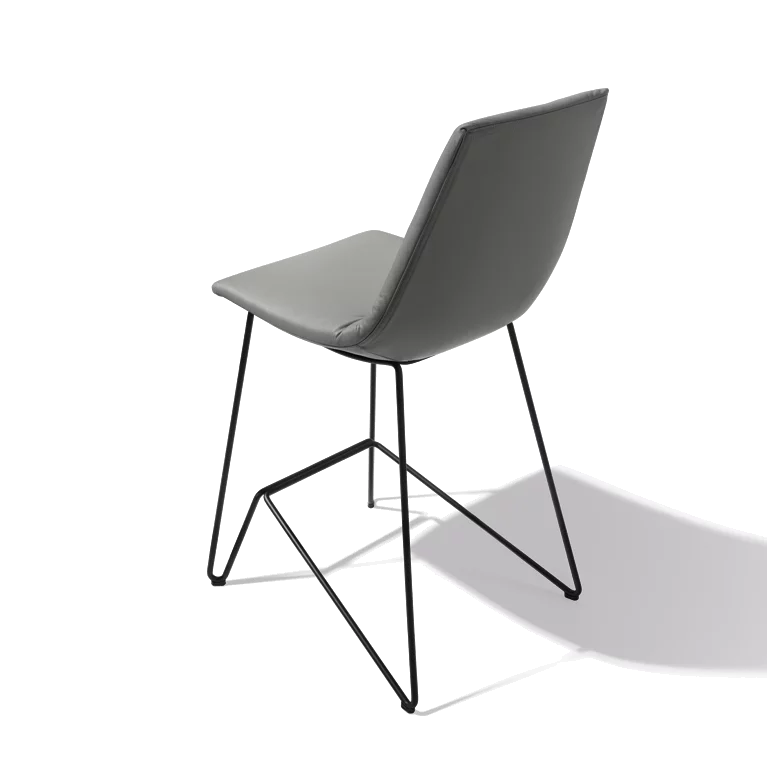 modern lui bar stool with leather backrest and matt black frame, back view
