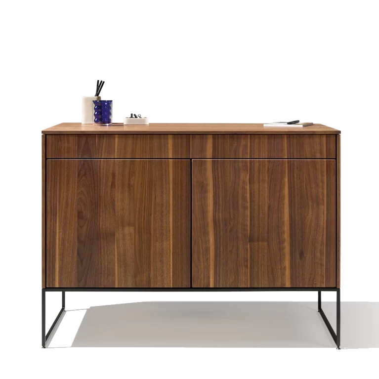 small filigno secretary in solid walnut with black metal frame