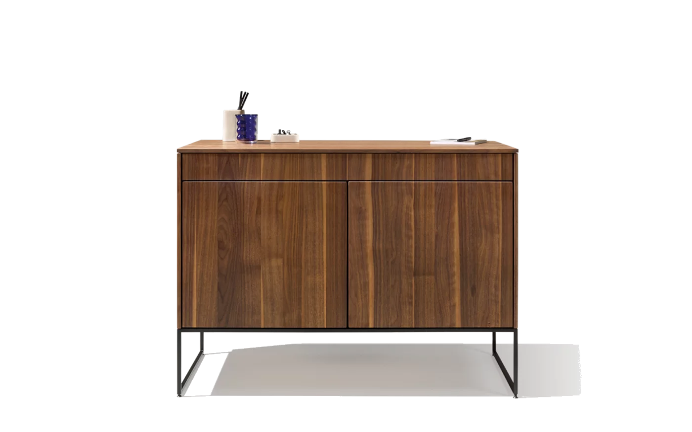 small filigno secretary in solid walnut with black metal frame