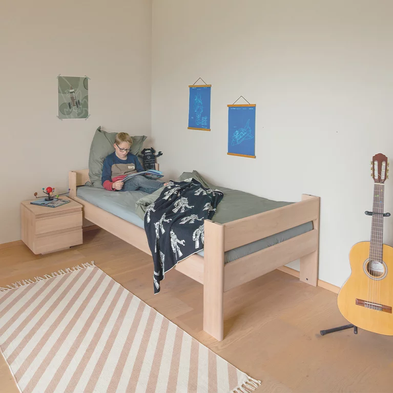 children's single bed made of solid wood with bedside cabinet children's single bed made of solid wood alder white oil with rounded corners + edges and bedside cabinet