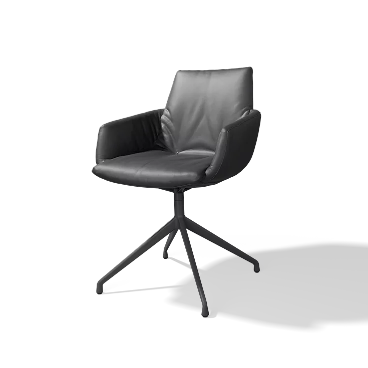 dining chair lui léger in leather with swivel base in matt black