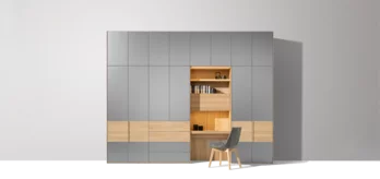 elegant valore hinge-door wardrobe in oak white oil with coloured glass fronts and the lui plus chair