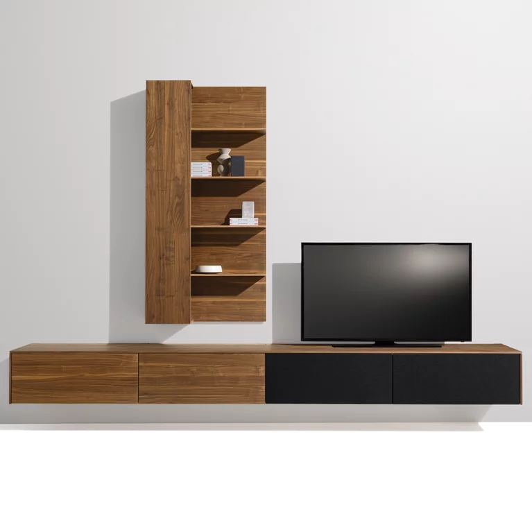 filigno Home Entertainment in solid walnut with fabric flap
