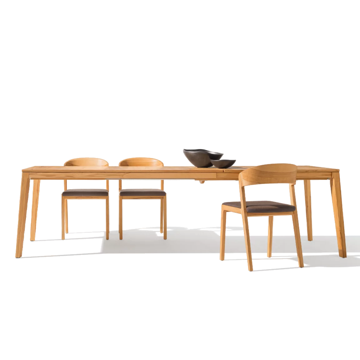 mylon extendable table made of solid wood in beech heartwood with comfortable mylon chairs