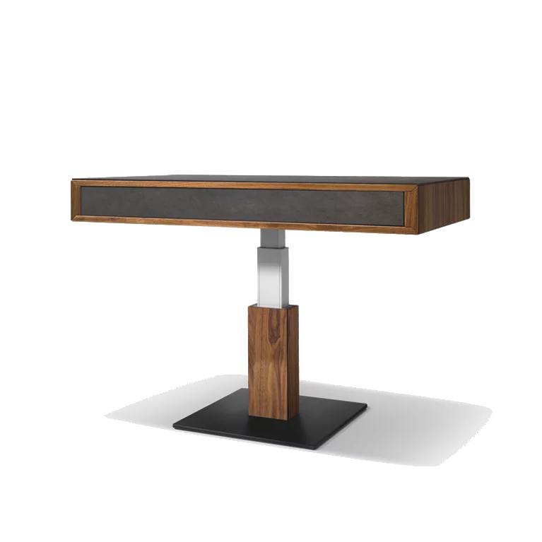 höhenverstellbarer lift Couchtisch in Nussbaum mit Keramikfront basalt black