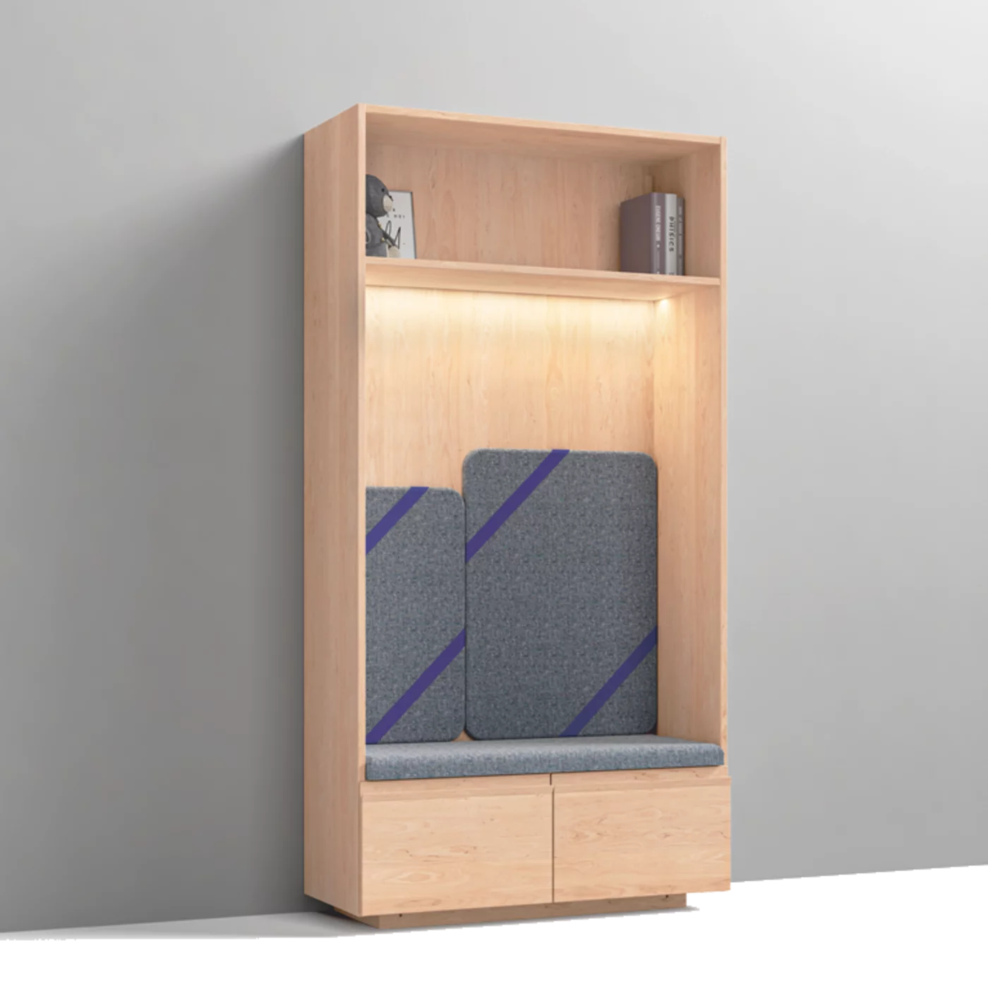 kids Kinderkleiderschrank mit Laden und großer gepolsterten Sitznische beleuchtet