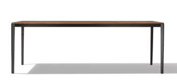 extendable dining table tak made of wood with frame in matt black, side view