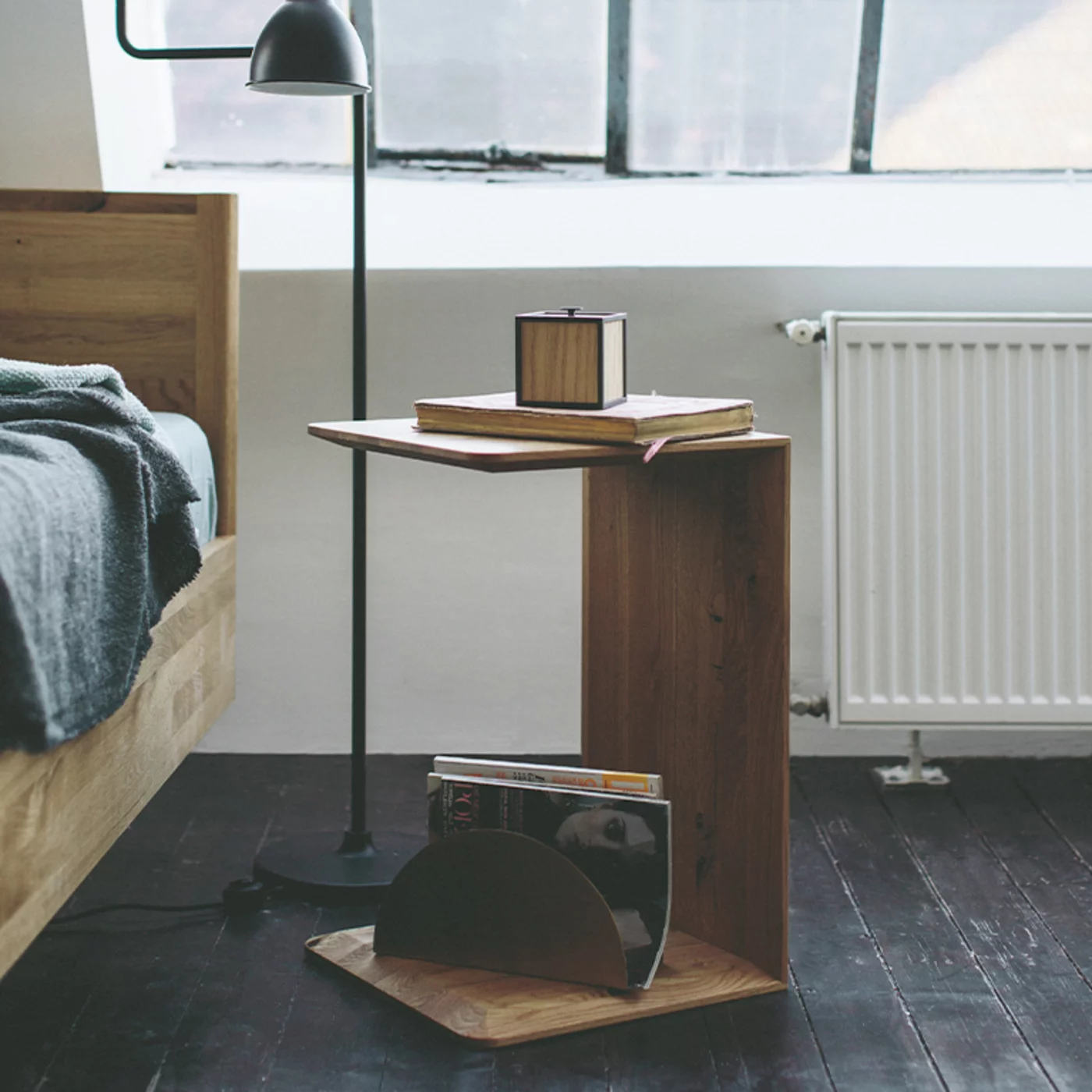 clip as side table in wild oak