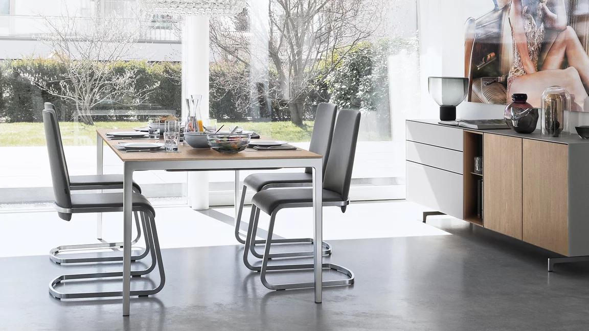 dining chair f1 cantilever upholstered with frame and tak table