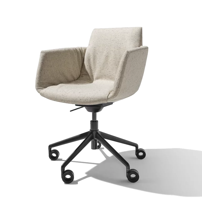 grand lui office swivel chair in fabric with black matt swivel base on castors