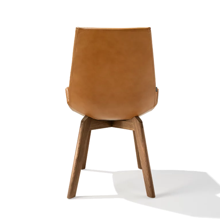 upholstered chair lui plus with wooden frame in walnut, back view