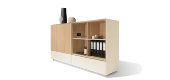 cubus pure Sideboard mit Schiebetür in Massivholz und Farbglas