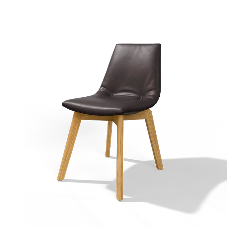 lui dining chair in leather with wooden frame in solid oak
