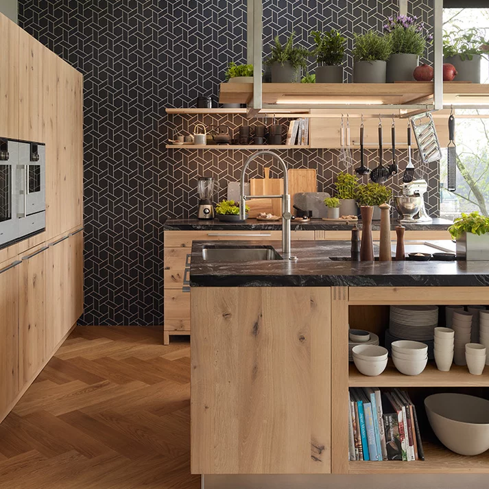 loft Küche in Eiche Weißöl mit Sitznische